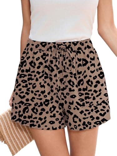 Heymoments Women's Wide Leg Shorts Lightweight Light Coffee Leopard X-Large High Waisted Flowy DressyLoose Fit Summer Ladies Cute Beach Trousers with Pockets - Image 1