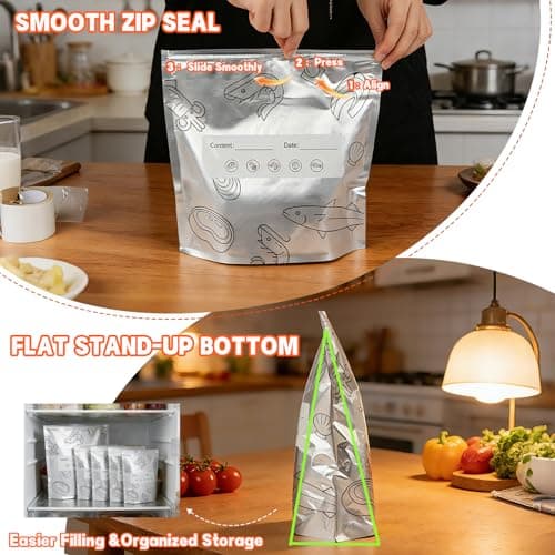 Ciawlro Reusable Aluminum Foil Sealable Storage Bags, 30Pcs Heavy-Duty Aluminum Foil Storage Sealing Bags for Food, Thick Durable Leakproof Stand-Up Freezer Bags for Meat, Fruit & Meal Prep(3 Sizes) - Thumbnail 4