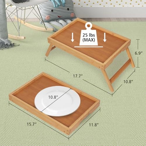 Artmeer Bed Tray Table with Folding Legs,Bamboo Breakfast in Bed for TV Table, Laptop Computer Tray,Eating,Snack Tray(Bamboo) - Thumbnail 4