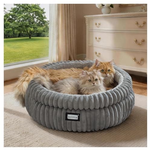 BALANCE Cat Bed Kitten Bed, Washable Round Cat Beds for Indoor Cats,Super Soft Plush Faux Fur Pet Bed for Puppy and Kitten with Anti-Slip Bottom - Image 1