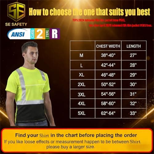 sesafety Hi Visibility Shirts for Men, Safety Shirts with Reflective Strips Class 2, Hi Vis Construction Work Shirt with Pocket Yellow M - Thumbnail 4