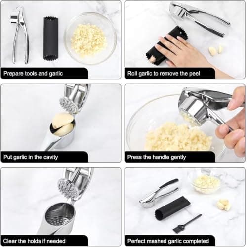 Professional Garlic Mincer Tool - Easy-Squeeze, Easy-Clean with Soft, Ergonomic Handle - Silicone Garlic Peeler & Brush - Thumbnail 3