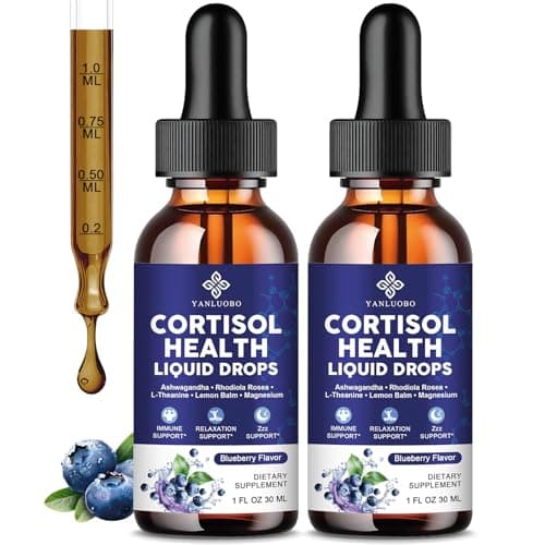 Cortisol Supplements for Women - Cortisol Manager Liquid Drops with Magnesium, Ashwagandha & Rhodiola rosea, L-theanine - Promotes Relaxation & Better Sleep, Mood, Blueberry Flavors, 1FL.OZ(2PC) - Image 1