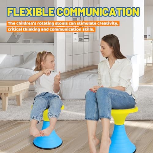 AOBOTE Kids Wobble Stool, 360° Rotatable Children Swivel Chair with Color Block Design, 100KG Load Bearing, for Home and Classroom Learning, Ages 6+ (Yellow) - Thumbnail 6