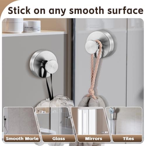 Supopular Reusable Heavy Duty Suction Cup Hooks for Kitchen/Bathroom/Shower - Wet-Proof Hooks for Towels, Robes, Loofah&Wreaths/No Drill Mounting on Glass, Tile, Metal (2, Brushed Nickel) - Thumbnail 3