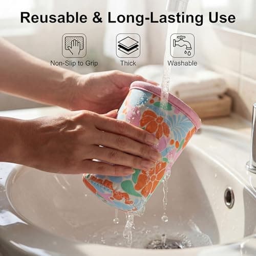 Dntorx Reusable 3-Pack Iced Coffee Cup Sleeve, Insulated Neoprene Drink Sleeve for 16-32 oz Hot Cold Beverages（Matisse Flowers） - Thumbnail 5