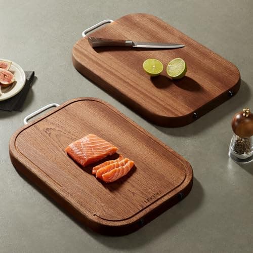 Leking Premium Solid Ebony Wood Cutting Board for Kitchen - 14.5"x9.5"x1" Double Sided Butcher Block, Thick Chopping Board with Juice Groove & Non-Slip Feet, Food Grade Serving Board for Meat Veggie - Thumbnail 6