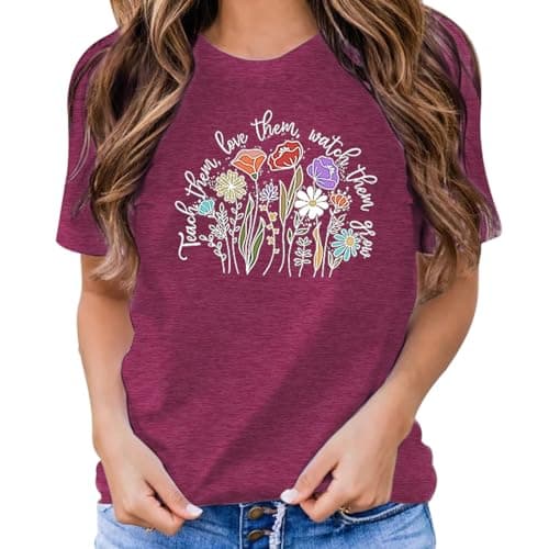 Teacher's Day Tshirt - Women's Teacher Gift Short Sleeve Flower Graphic Tee - Thumbnail 4