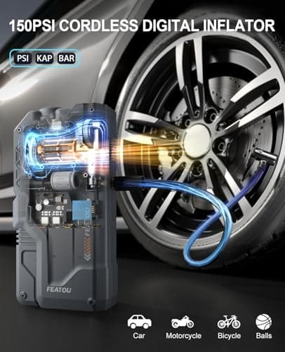 Featou Jump Starter with Air Compressor, 5 in 1 Functional Jump Box 5500A Peak Power Pack with 150PSI Digital Tire Inflator, Portable Car Charger Jumper for 9.0L Gas or 7.5L Diesel - Thumbnail 3