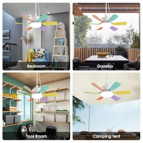 AHAWILL Outdoor Ceiling Fans with Lights,18" Gazebo Fan with Hanging Hook,Plug in Ceiling Fan,3CCT Dimmable,Portable Fan for Patios,Tent,Camping.Colorful - Thumbnail 6