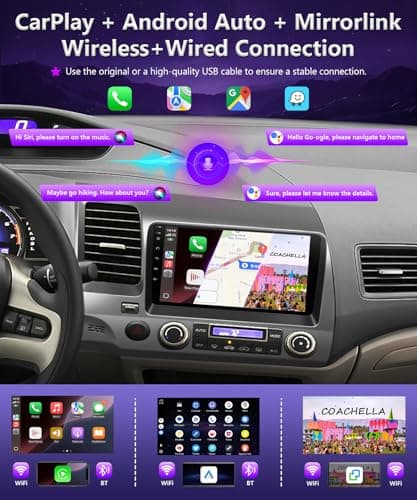 XGU 4G+64G Car Stereo for Honda Civic 2006 to 2011 Radio Apple CarPlay Android Auto, 9IN IPS Touch Screen for Civic Car Play Player BT, 5G WiFi, GPS Navi, AUX, FM RDS, DSP HiFi, Camera, Support Airbag - Thumbnail 3