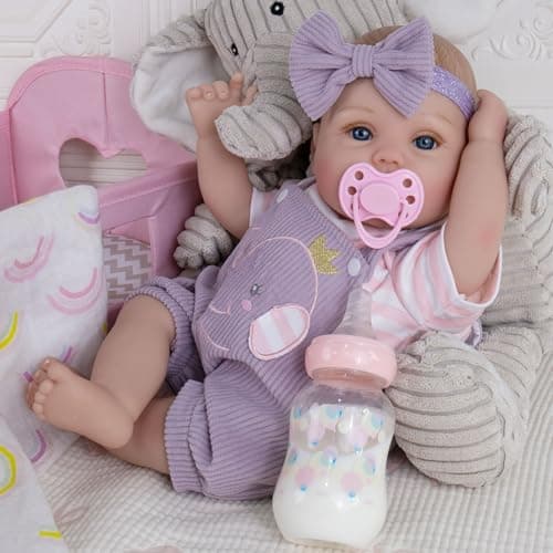 Milidool Lifelike Reborn Baby Dolls Girl-18 inch Realistic Newborn Baby Dolls, Soft Cloth Weighted Body with Feeding Toy, Gift for Kids Ages 3+ - Image 1