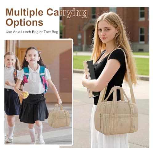 KUBYA Corduroy Lunch Box Lunch Bag for Women Men, Cute Strawberry Small Insulated Reusable Work Leakproof Simple Lunch Boxes Tote Bag Adults Cooler Bag - Thumbnail 5