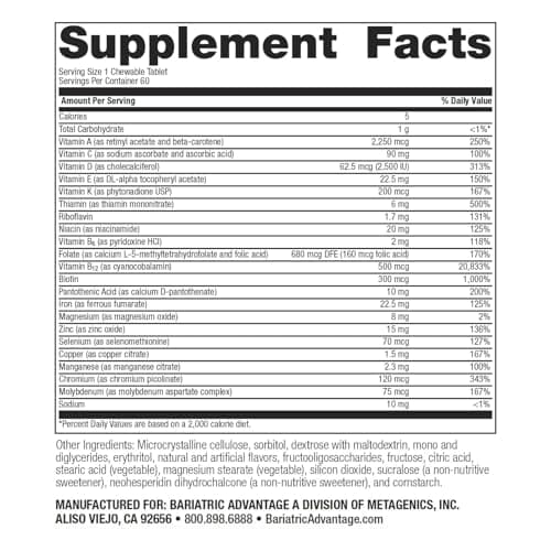 Bariatric Advantage Chewable High ADEK with Iron - for Bariatric Patients - High Potency Vitamin A, D, E & K - Includes B-Vitamins - Chewable Multivitamins - Tropical Fruit - 60 Count - Thumbnail 4