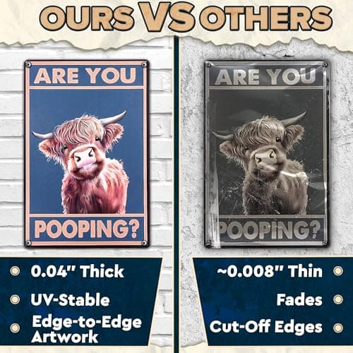 Are You Pooping Cow Sign - Funny Bathroom Decor Metal Sign with Anti-Rust Coating 12x8 Inch - Highland Cow Decor for Home, Metal Wall Plaque for Toilet, Tin Wall Art – Farmhouse Funny Bathroom Art - Thumbnail 6