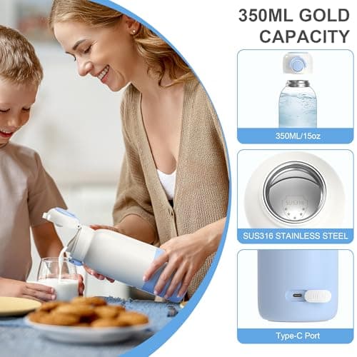 Phydge Portable Bottle Warmer for Travel,12.5oz Cordless Baby Milk Warmer on The go for Formula,Breastmilk,Water,3 Mins Fast Heating & Precise Temp Control Travel Essential - Thumbnail 3