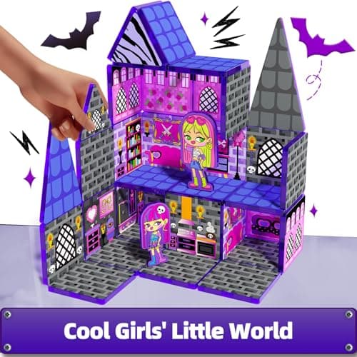 GobiDex Magnetic Tiles Doll House Building Toys, Monster Magnetic Blocks for Kids Ages 3-8,STEM Magnet Toys Birthday for 3+ Year Girls,Haunted Castle Playset - Thumbnail 3