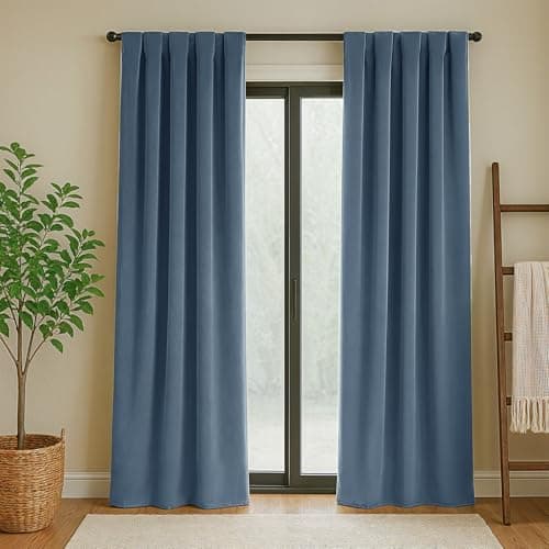 Uqocnh Velvet Curtains 84 Inches Long, Thermal Insulated Blue Blackout Curtains for Living Room Bedroom Curtain Set Rod Pocket Back Tab Room Darkening Drapes, 2 Panel Blue - Image 1