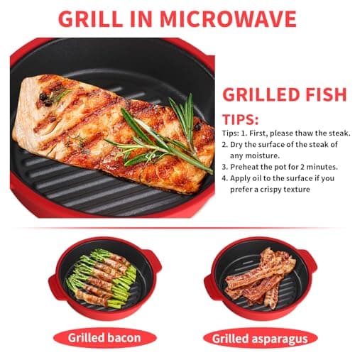 Microwave Grill Pan, Fry Griddle Crisper Pan with Lid for Grilling Browning and Crisping Foods Microwave Silicone Cookware for Baked Potato Meat Sandwich Vegetable Blue - Thumbnail 5