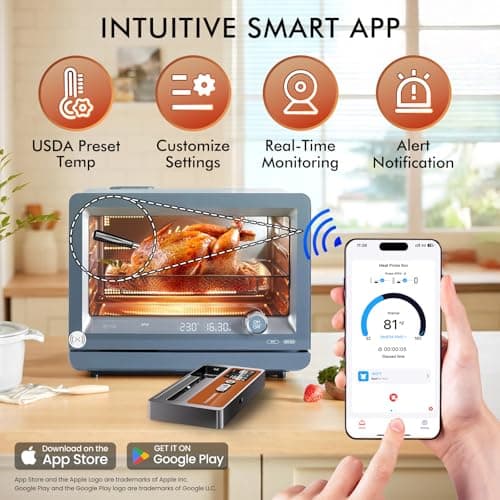 Wireless Meat Thermometer: 500FT Bluetooth Smart Meat Thermometer for Cooking and Grilling, CaloriMastery Digital Food Thermometer with Ultra-Thin Probe for Oven Safe, Kitchen, Smoker, BBQ - Thumbnail 6