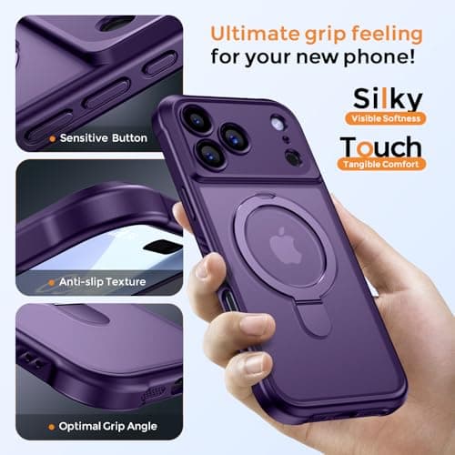 MOCCA Design for iPhone 17 Pro Max Case, Compatible with Magsafe [Premium Invisible Magnetic Ring Stand] [Military Drop Protection] Full Camera Guard Translucent Matte Slim Phone Cover,Deep Purple - Thumbnail 6