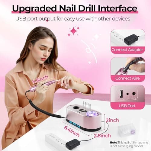 JOSGLOI 40000RPM Electric Nail File Drill Professional Kit, Drill Machine with LCD Display, Manicure Pedicure Polishing Acrylic Gel Nail Grinder for Salon, Home Use - Thumbnail 6