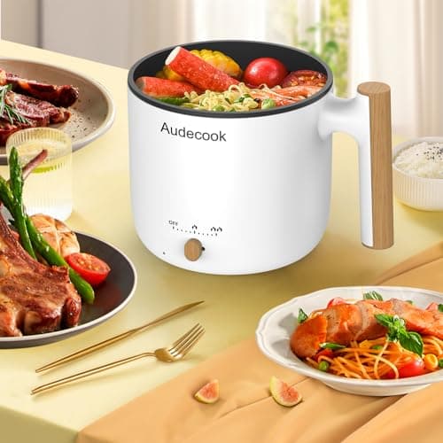 Audecook Hot Pot Electric with Steamer, 1.8L Portable Mini Travel Cooker, Multifunctional Non-Stick Electric Skillet for Stir Fry/Stew/Steam, Perfect for Ramen Noodles/Pasta/Egg/Soup/Oatmeal (White) - Thumbnail 6