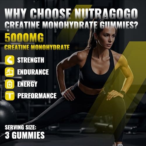 NUTRAGOGO NSF Certified Creatine Gummy - Creatine Monohydrate Gummies for Men & Women-5g of Creatine Monohydrate per Serving - Sugar Free,Vegan, Pineapple Electrolyte Chews, 135 Count - Thumbnail 5