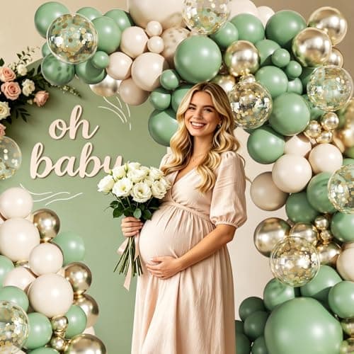 Sage Green Gold Balloons Arch Kit, 140Pcs Pastel Sage Green Gold Sand White Confetti Balloons for Wedding Bridal Shower Spring Birthday Party Decorations - Thumbnail 5
