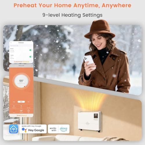 Encyclpo Smart Wall Heater with Wireless and Remote Control, 1500W Space Heaters for Indoor Use, Wall Mounted/Floor Electric Heater with Thermostat, Works with Alexa, 24H Timer,for Bedroom, Garage - Thumbnail 3