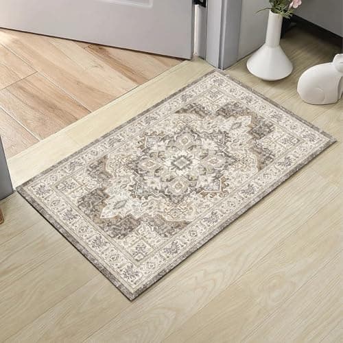 HiChiclife Washable Doormat,Vintage Non-Slip Small Rug for Entrance,2'x 3' Brown