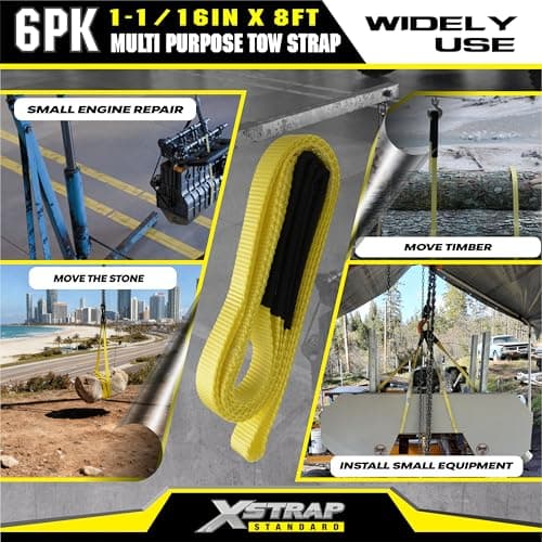 XSTRAP STANDARD 6PK 1" x8' Lift Sling Web Strap/Wear Guard End, 4,000 lbs Break Strength Lifting Straps with 2 Reinforced Loops for Tree Saver Lifting Furniture Appliances Machine - Thumbnail 3