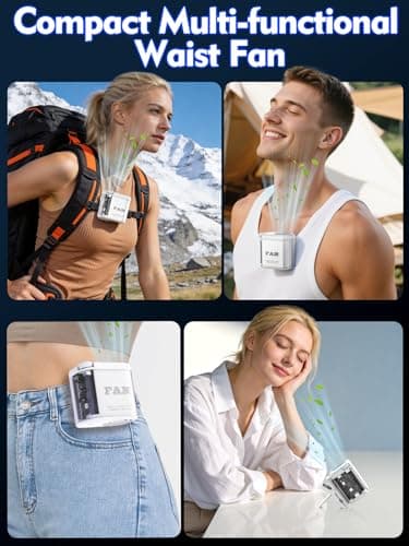 Transparent Mecha-style Wearable Waist Fan: USB-C Rechargeable 0-100 Wind Control, RGB Lighting, Detachable Belt Clip, 360° Rotation, for Shirt, Belt, Umbrella Handle, Handheld Use, 3-12 Hours - Thumbnail 2