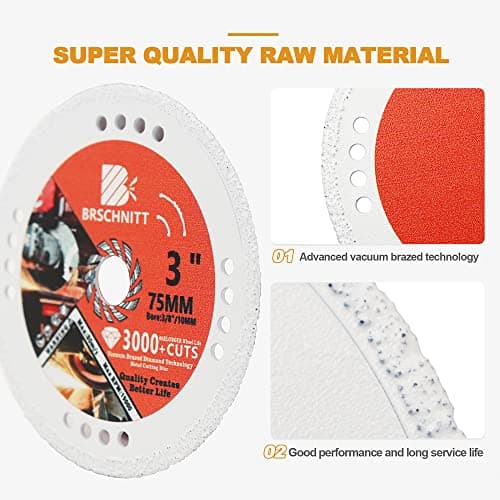 BRSCHNITT Diamond Cut Off Wheel,2pcs 3 Inch x 3/8 Inch Arbor Vacuum Brazed Diamond Saw Blades for Metal Steel Tube Iron Rebar Cutting Wheel (75mm 2pcs) - Thumbnail 6