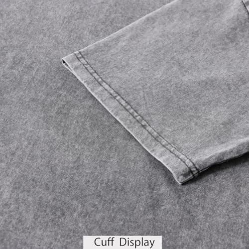 Zukela Grey Men's Oversized Vintage Acid Wash Cotton Shirts Unisex Loose Fit Short Sleeve Casual Drop Shoulder Tops Tees S - Thumbnail 3