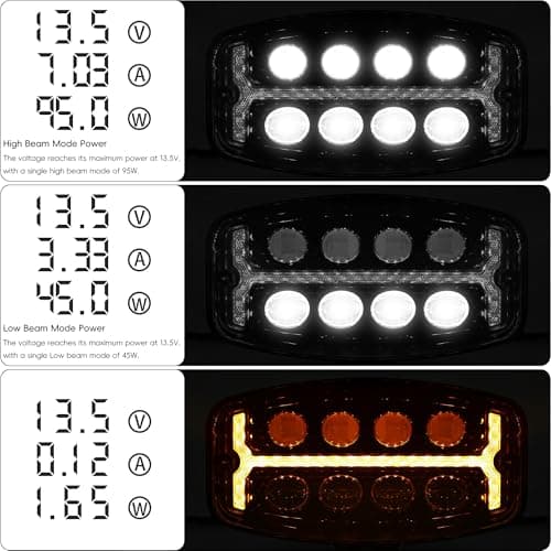 SUFEMOTEC 6x10 Inch 200W LED Headlights, Square Driving Light, 12V-48V, White, High Low Beam, Amber DRL, Aluminum, Truck Exterior Fog Lights - Thumbnail 6