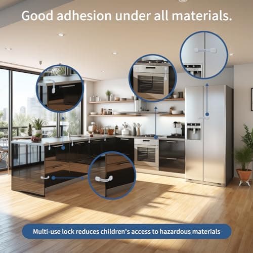 8-Pack Baby Proofing Cabinet Locks, Adjustable Adhesive Strap Latches for Drawer, Cupboard, Oven, Fridge, Toilet Seat - No Drill Child Safety Lock Kit, Easy Installation - Thumbnail 4