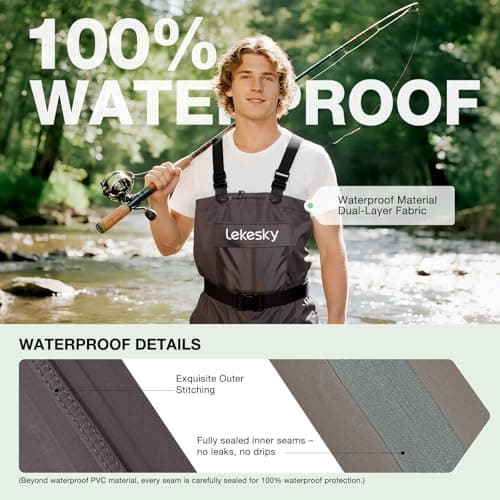 Lekesky Fly Fishing Chest Waders with Boots for Men Women, US Sizes 5–14,2-Ply Nylon/Pvc Waterproof Waders(Brown,M7/W9) - Thumbnail 4