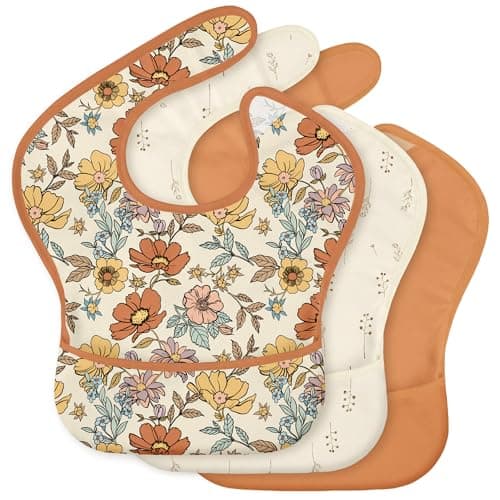 CIVARUA KIDS 3-Pack Waterproof Baby Bibs for Eating - Mess Proof Lightweight Toddler Feeding Bibs with Large Food Catcher, Food-Grade Baby Eating Essentials, Easy to Put On & Clean(Retro Floral) - Image 1