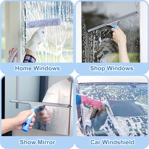 Mitclear Professional Window Cleaning Kit 14IN, Windows Cleaner Tool with Silicone Squeegee, Microfiber Scrubber & Cloth, Window Washing Equipment or Home Shower Glass Doors Car Windshield - Thumbnail 4