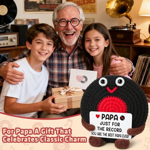 Fathers Day Grandpa Gifts for Papa from Grandkid, Father's Day Birthday Gifts for Grandfather Retirement Best Grandpa Gift for Granddad Crochet Vinyl Record Music Gift from Granddaughter Grandson - Thumbnail 2