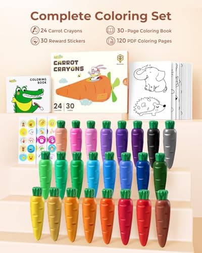 JUPITEARTH Carrot Crayons for Kids 24 Colors, Non Toxic Beeswax Toddler Crayons with 30-Page Coloring Book and 120 PDF Pages, Mess-Free Coloring for Kids Art Supplies Gift - Thumbnail 4