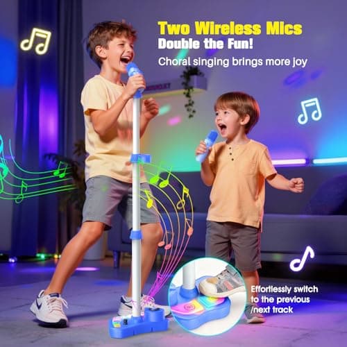 Kids Karaoke Machine Toy with Stand for Boys Age 3-8, Rechargeable Karaoke Microphone with 2 Wireless Mic & LED Lights, 3 4 5 6 7 8 Year Old Boy Girl Bluetooth Speaker Party Toys Toddler Birthday Gift - Thumbnail 3