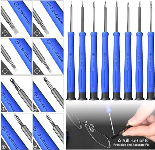 Eye Glasses Repairing Kit, MINGFIX Magnetic Eyeglass Repair Tool Set with Multiple Size Screws,8 Precision Screwdrivers,Nose Pads,Ear Grips and Tweezer with Travel Case for Glasses,Sunglasses - Thumbnail 6