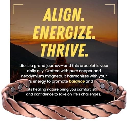 Copper Bracelet for Men Women, 8X Ultra Strength Magnetic Bracelets with 3,800 Gauss Magnets, 99.99% Pure Copper Health Jewelry Gift, Includes Gift Box, Jewelry Cloth, Blank Blessing Card (Twisted Copper) - Image 1