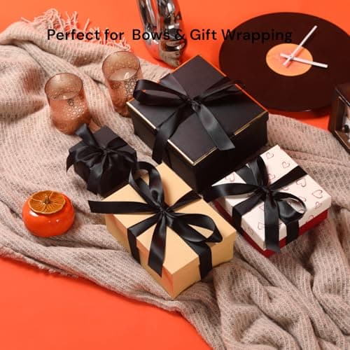 Black Satin Ribbon 1 Inch x 50 Yards – Double Faced Ribbon for Modern Gift Wrapping, Branding & Crafting - Thumbnail 2