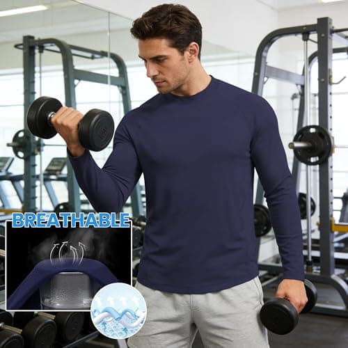 MeetHoo Long Sleeve Workout Shirts for Men Moiture Wicking T-Shirt Quick Dry Athletic Active Tees - Thumbnail 3
