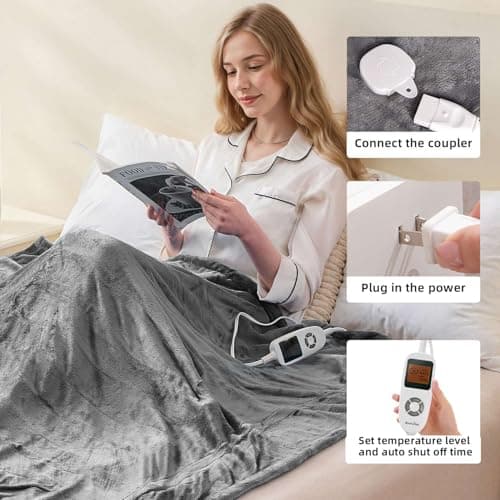 RAINOVA Heated Blanket Electric Throw, Electric Blanket-62''x84'', Soft Heating Blanket, 10-Level Heating, 10-Hour Auto-Off, Gifts for Parents and Elders, Gray, ETL & FCC Certified - Thumbnail 5