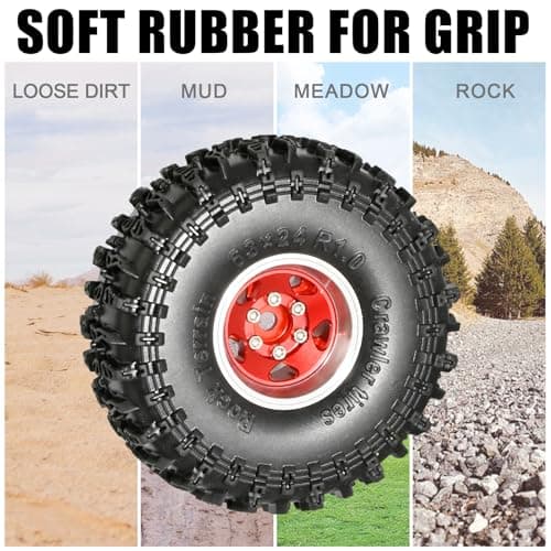 RcThjia 1.0 Beadlock Wheel Soft Tire Set RC Upgrade Part for Traxxas 1/18 TRX4M 1/24 RC Crawlers car Axial SCX24 FMS FCX24 Gladiator Bronco C10 JLU Deadbolt B17 Upgrade.(4Pcs/Set) - Thumbnail 5
