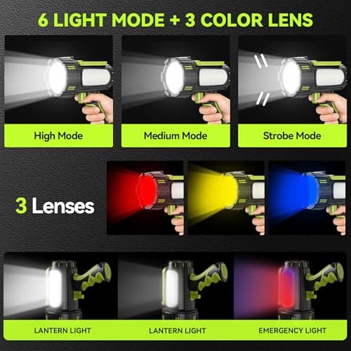 AlpsWolf Rechargeable Flashlights High Lumens, Super Bright 10000mAh Spotlight Flashlight with Built-in Stand & 3 Color Lenses, Water-Resistant LED Handheld Flashlight for Camping, Search, Emergencies - Thumbnail 4